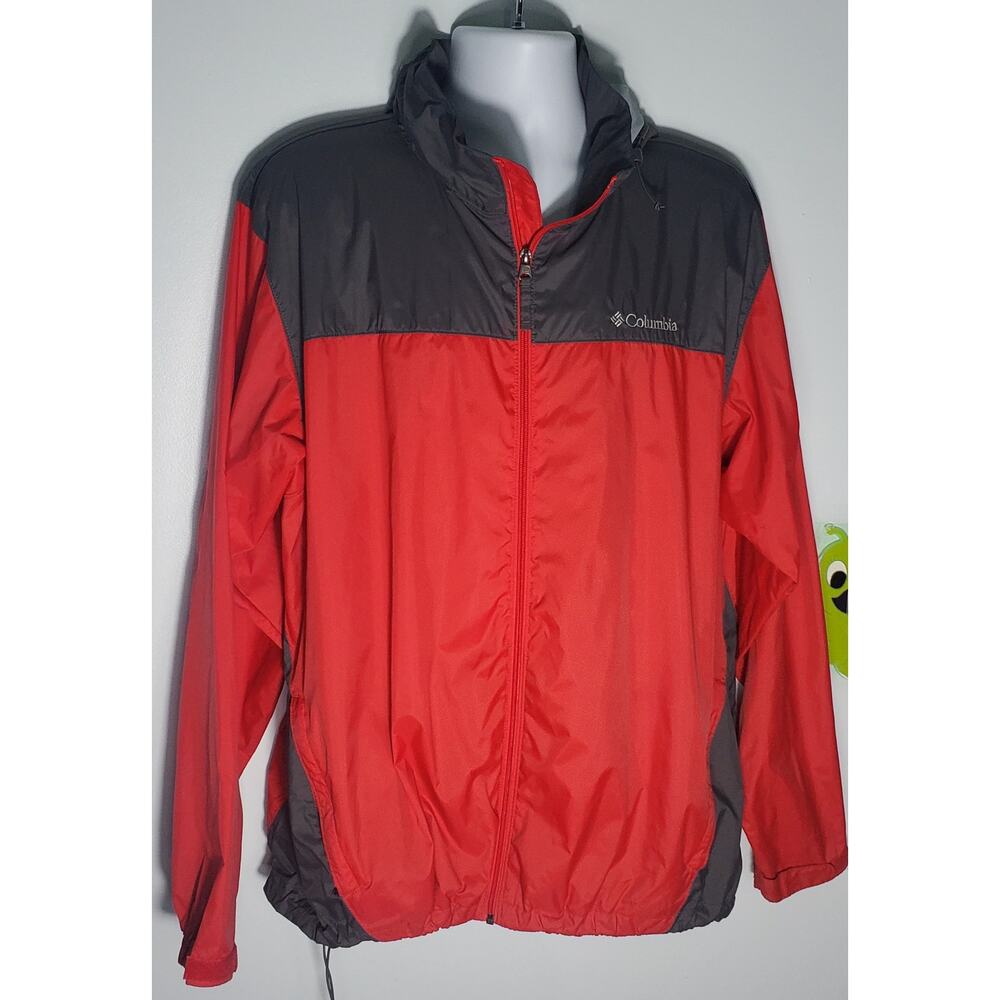 😺 Columbia Mens Red Hooded Rain Jacket Size XL Windbreaker Gorpcore Sport